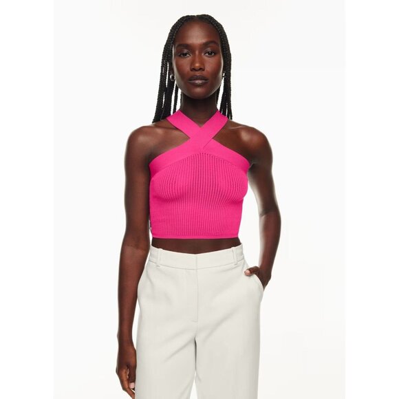 Aritzia BABATON Sculpt Knit Black Ladder Rib Knit Criss Cross Tank Top, Size XXS - Picture 10 of 15